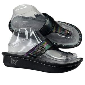 Alegria Carina Blue Rainbow Leather Thong Platform Sandal